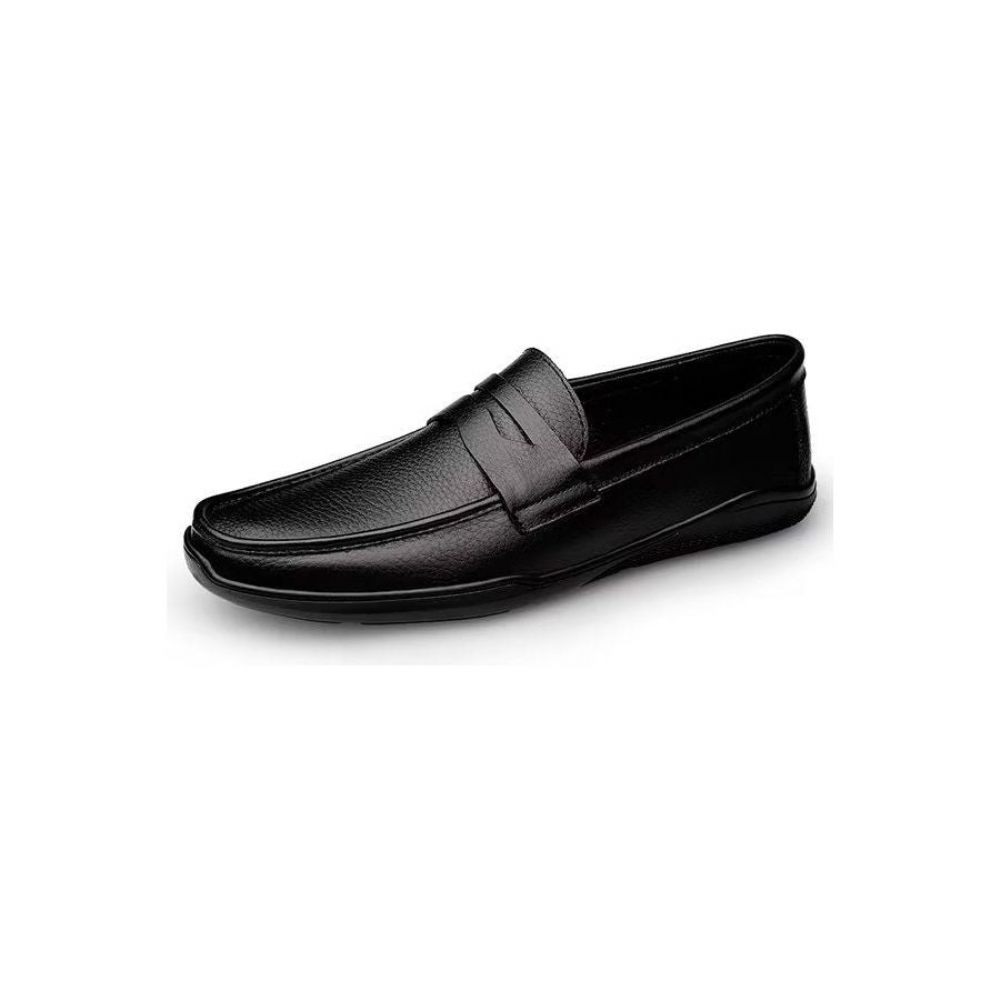 Chaussures Décontractées Pour Hommes Mocassins Élégants À Enfiler Pu Avec Mode Métal - Noir