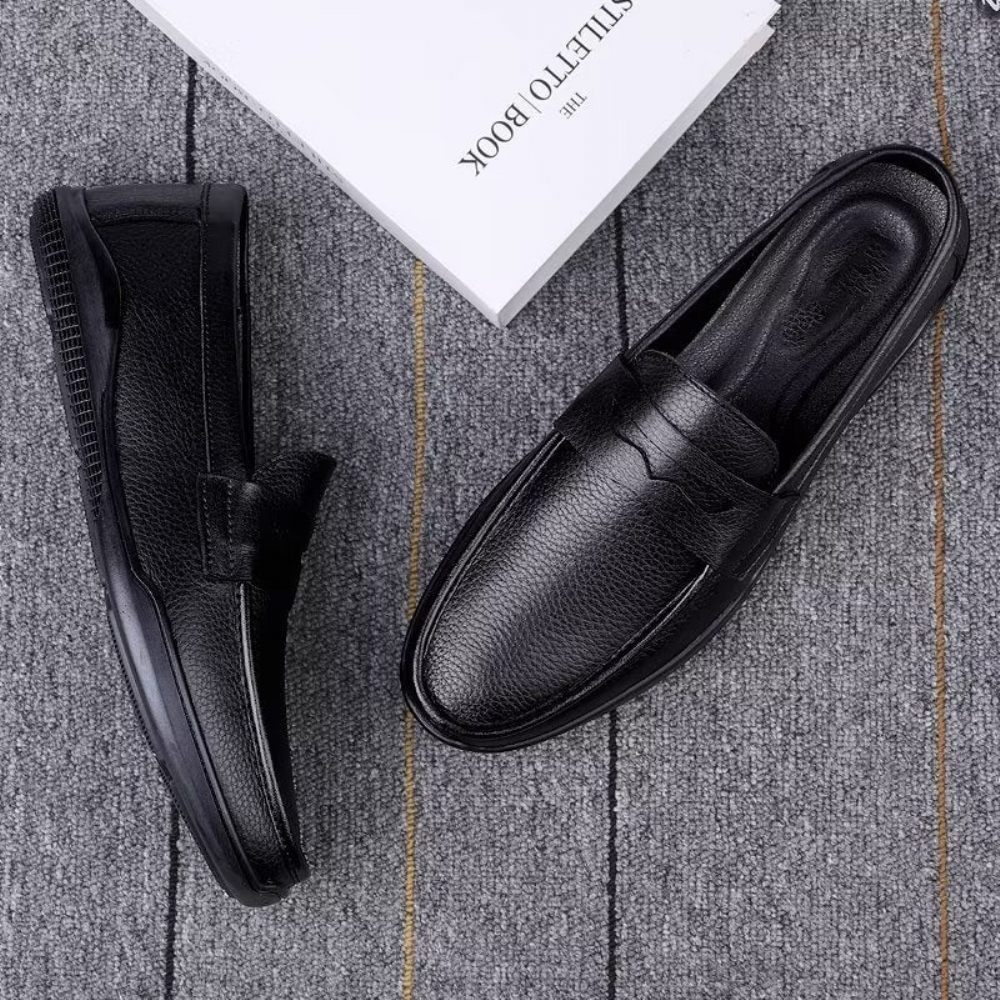 Chaussures Décontractées Pour Hommes Mocassins Élégants À Enfiler Pu Avec Mode Métal - Noir