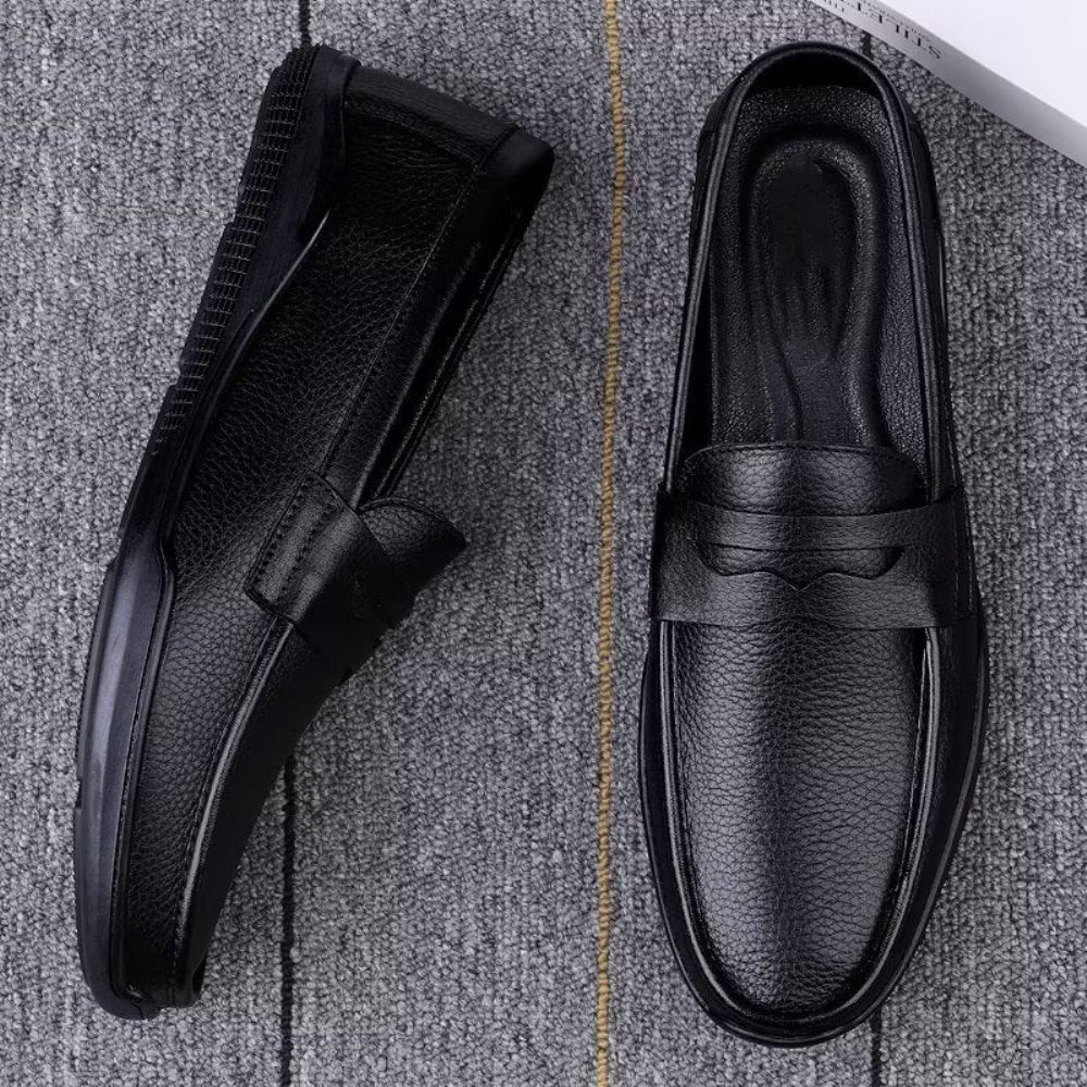 Chaussures Décontractées Pour Hommes Mocassins Élégants À Enfiler Pu Avec Mode Métal - Noir