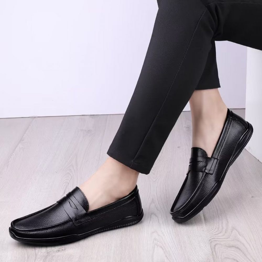 Chaussures Décontractées Pour Hommes Mocassins Élégants À Enfiler Pu Avec Mode Métal - Noir