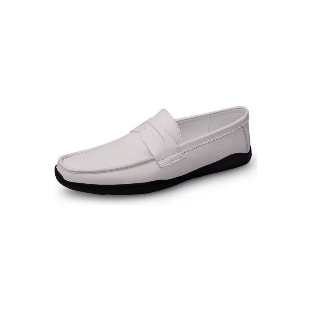 Chaussures Décontractées Pour Hommes Mocassins Élégants À Enfiler Pu Avec Mode Métal - Trou Blanc