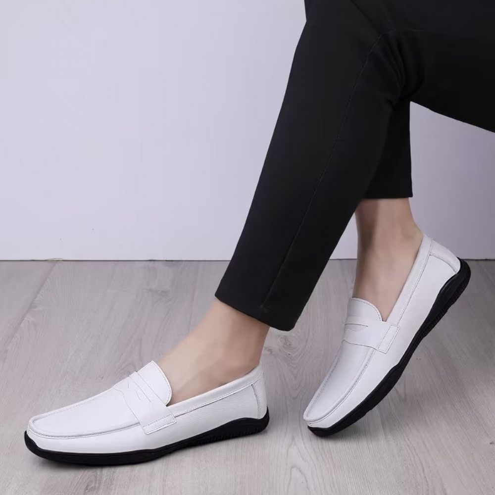 Chaussures Décontractées Pour Hommes Mocassins Élégants À Enfiler Pu Avec Mode Métal - Trou Blanc