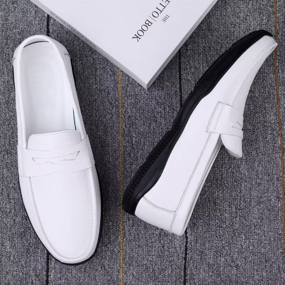 Chaussures Décontractées Pour Hommes Mocassins Élégants À Enfiler Pu Avec Mode Métal - Trou Blanc