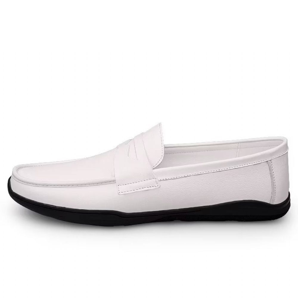 Chaussures Décontractées Pour Hommes Mocassins Élégants À Enfiler Pu Avec Mode Métal - Trou Blanc