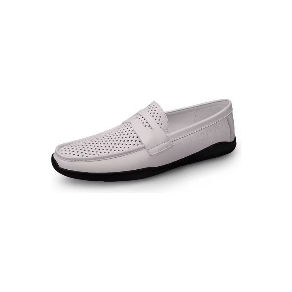 Chaussures Décontractées Pour Hommes Mocassins Élégants À Enfiler Pu Avec Mode Métal - Trou Blanc