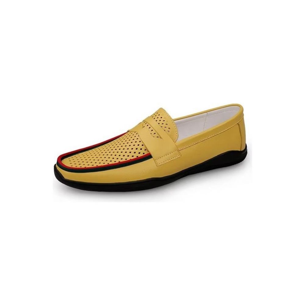 Chaussures Décontractées Pour Hommes Mocassins Élégants À Enfiler Pu Avec Mode Métal - Trou Jaune