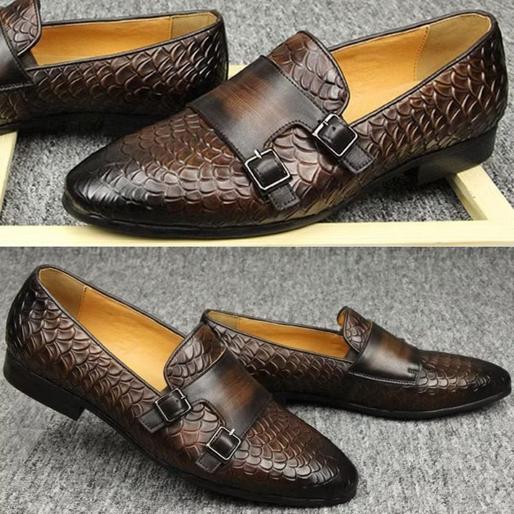 Chaussures Décontractées Pour Hommes Mocassins Élégants À Motif Croco - Café