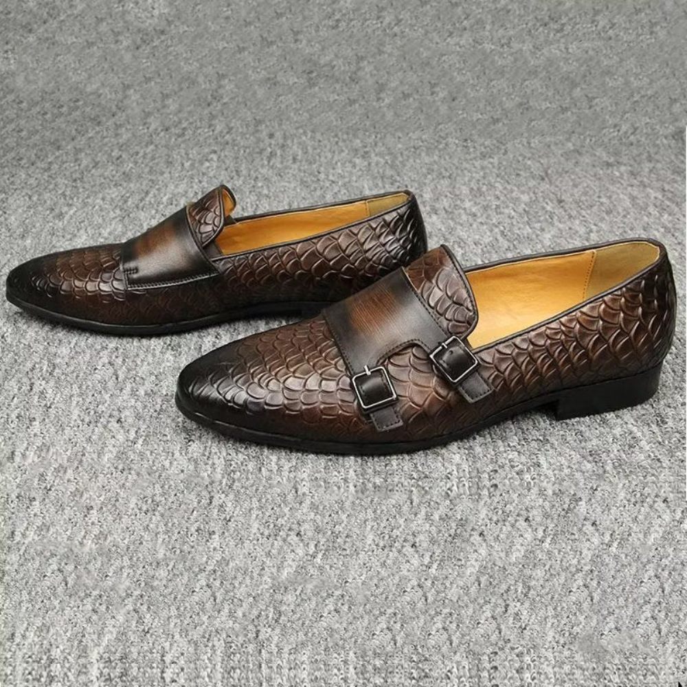 Chaussures Décontractées Pour Hommes Mocassins Élégants À Motif Croco - Café