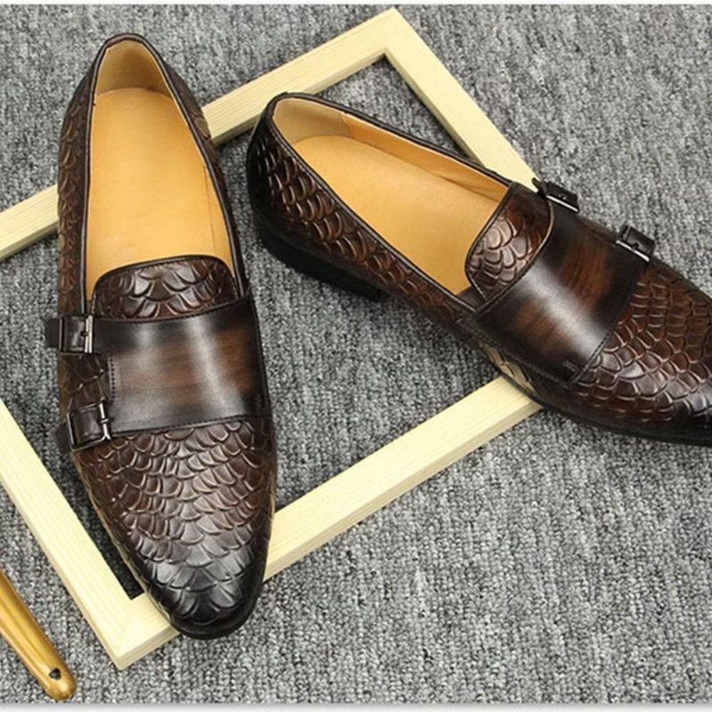 Chaussures Décontractées Pour Hommes Mocassins Élégants À Motif Croco - Café