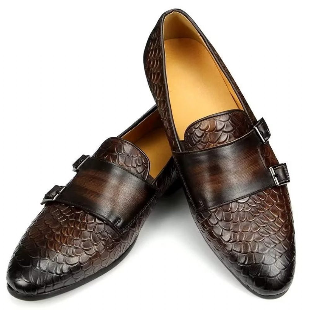 Chaussures Décontractées Pour Hommes Mocassins Élégants À Motif Croco - Café