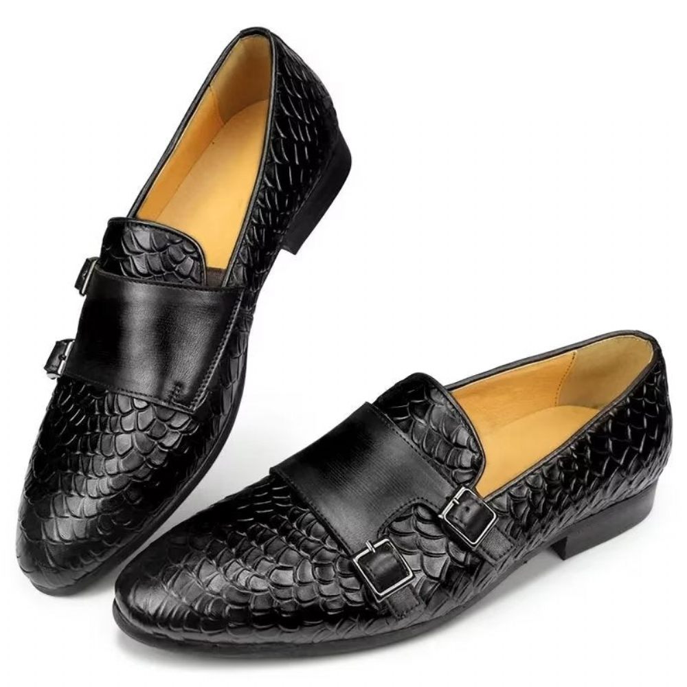 Chaussures Décontractées Pour Hommes Mocassins Élégants À Motif Croco - Noir