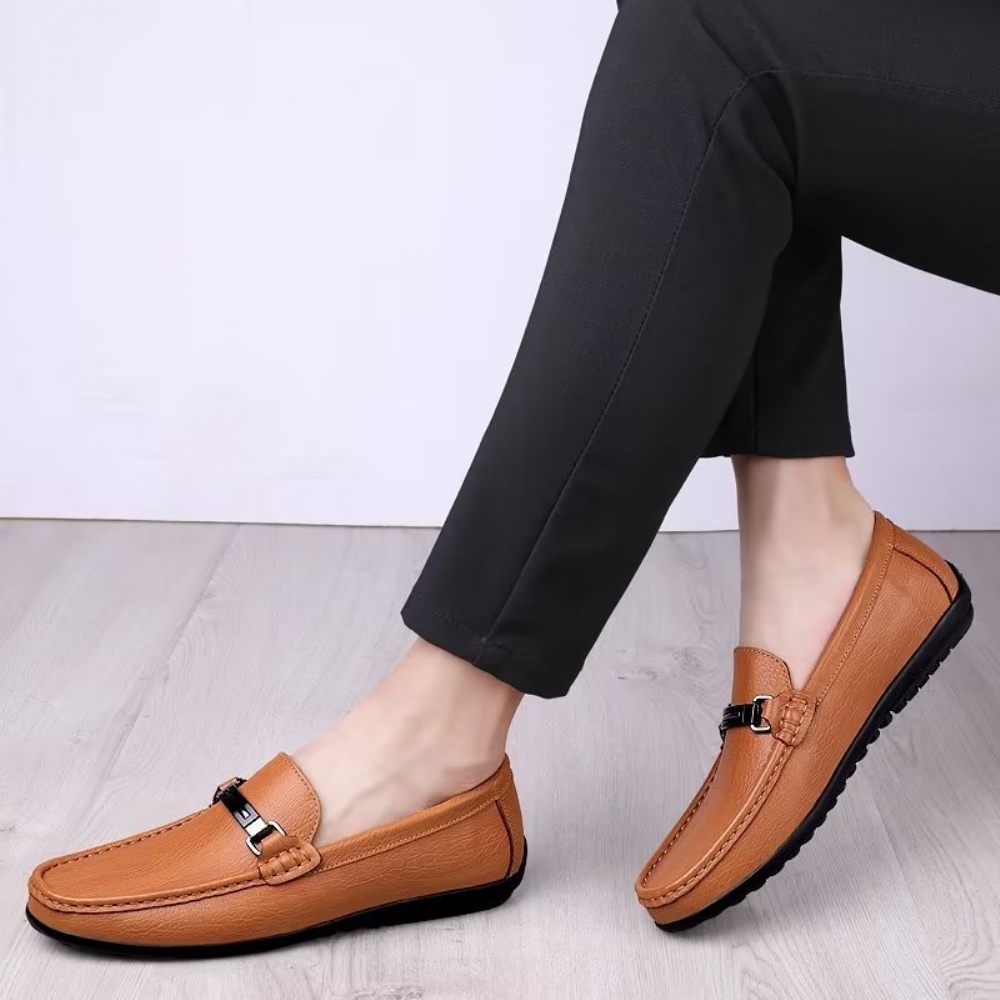 Chaussures Décontractées Pour Hommes Mocassins À Enfiler Chics Pu Avec Style Métallique - Marron