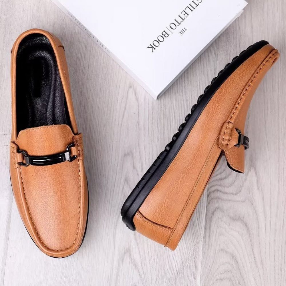 Chaussures Décontractées Pour Hommes Mocassins À Enfiler Chics Pu Avec Style Métallique - Marron