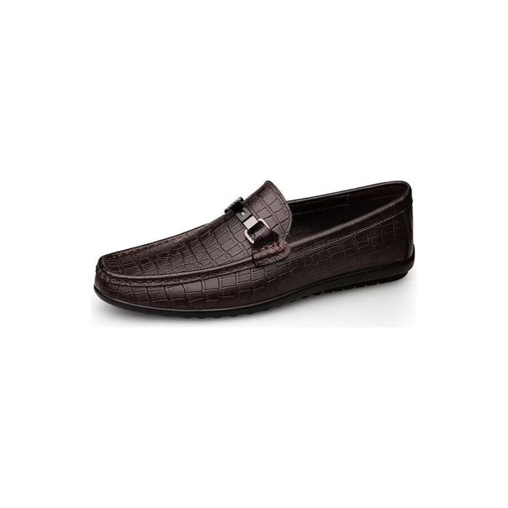 Chaussures Décontractées Pour Hommes Mocassins À Enfiler Chics Pu Avec Style Métallique - Café