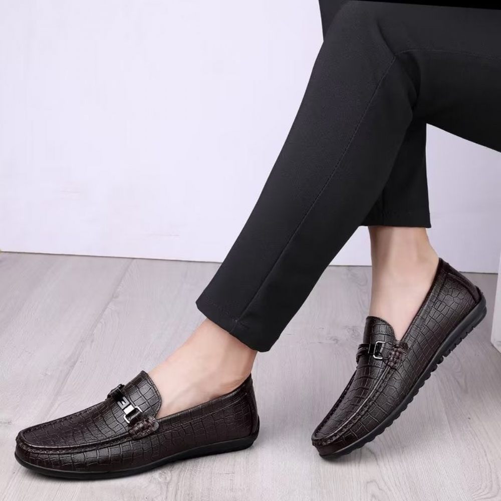 Chaussures Décontractées Pour Hommes Mocassins À Enfiler Chics Pu Avec Style Métallique - Café