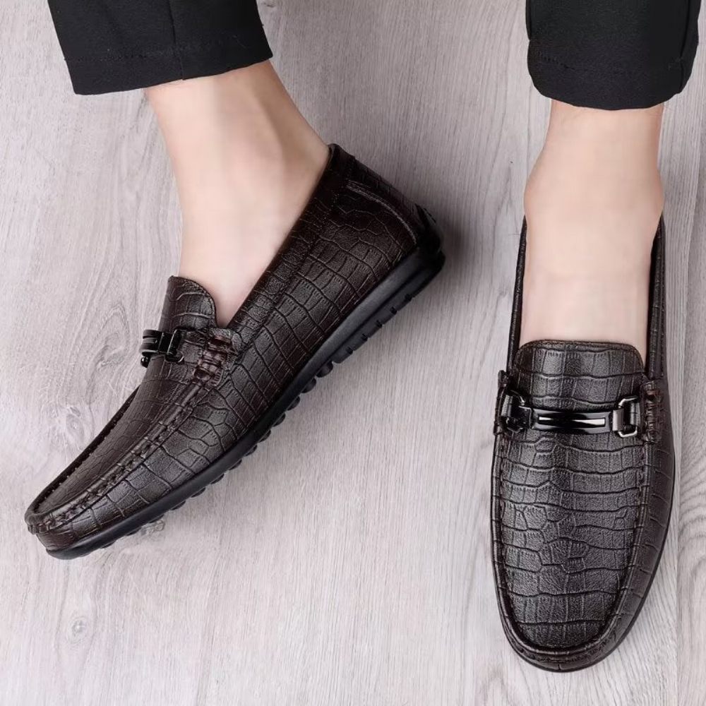 Chaussures Décontractées Pour Hommes Mocassins À Enfiler Chics Pu Avec Style Métallique - Café