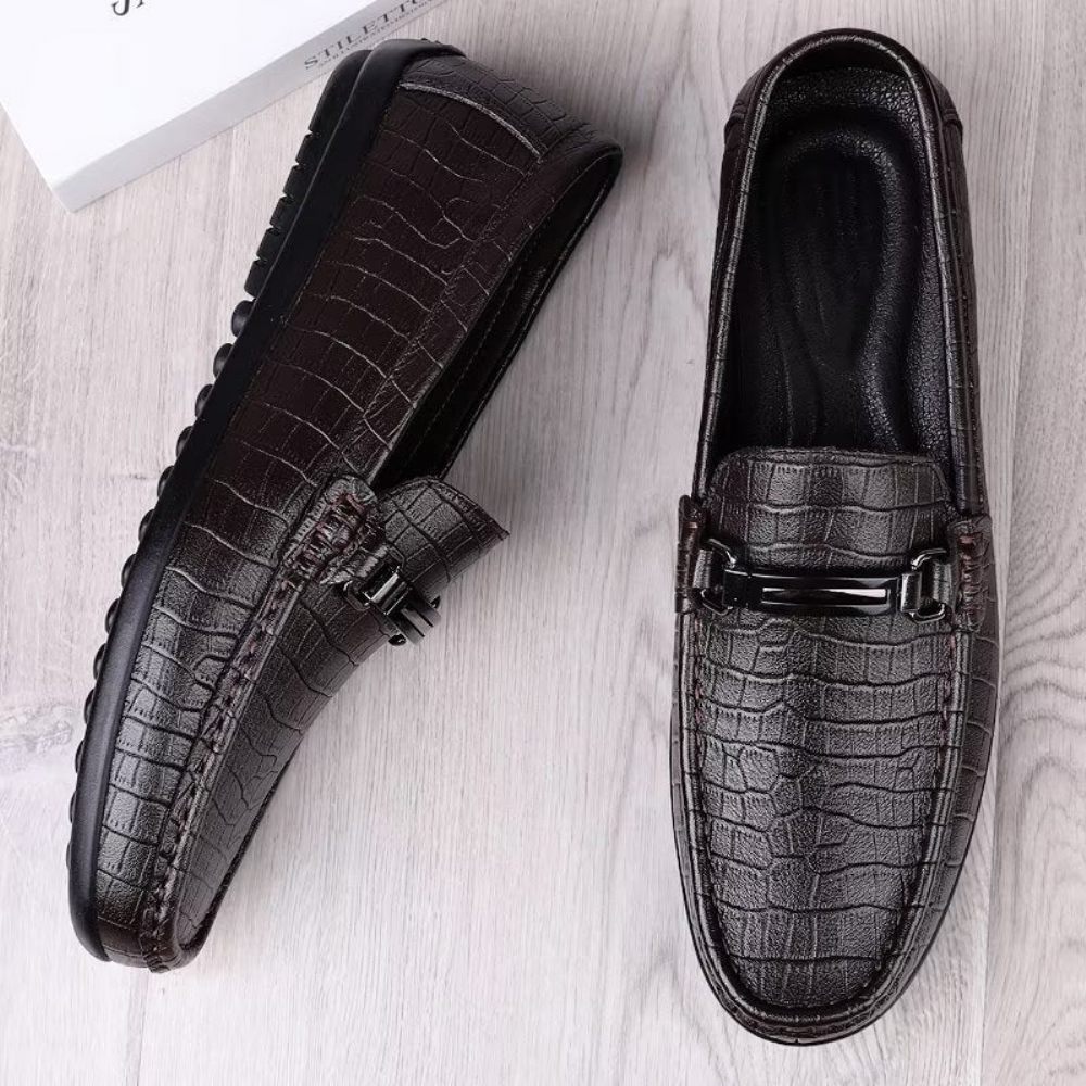 Chaussures Décontractées Pour Hommes Mocassins À Enfiler Chics Pu Avec Style Métallique - Café