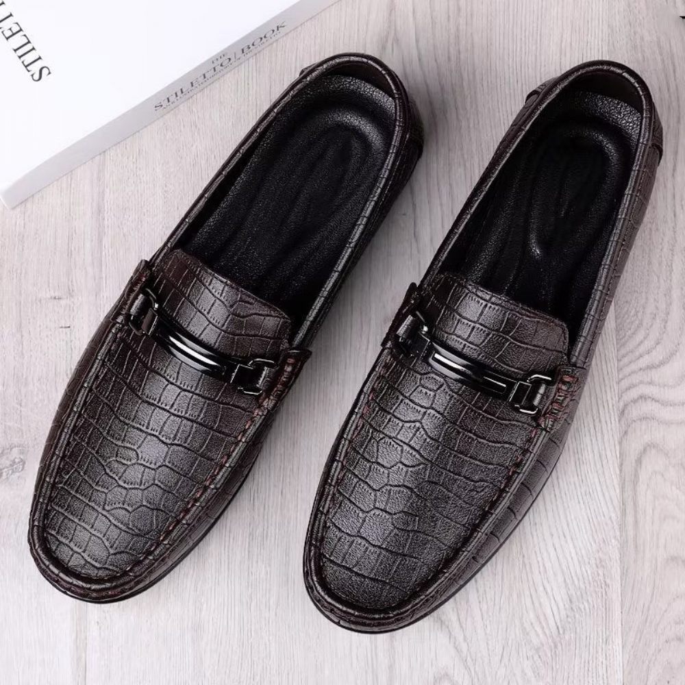 Chaussures Décontractées Pour Hommes Mocassins À Enfiler Chics Pu Avec Style Métallique - Café