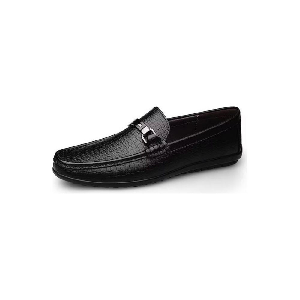 Chaussures Décontractées Pour Hommes Mocassins À Enfiler Chics Pu Avec Style Métallique - Noir