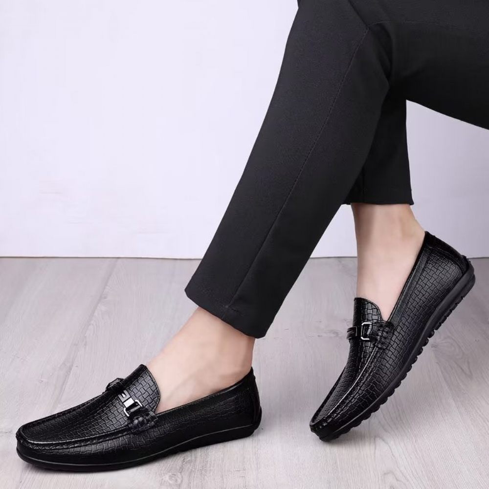 Chaussures Décontractées Pour Hommes Mocassins À Enfiler Chics Pu Avec Style Métallique - Noir