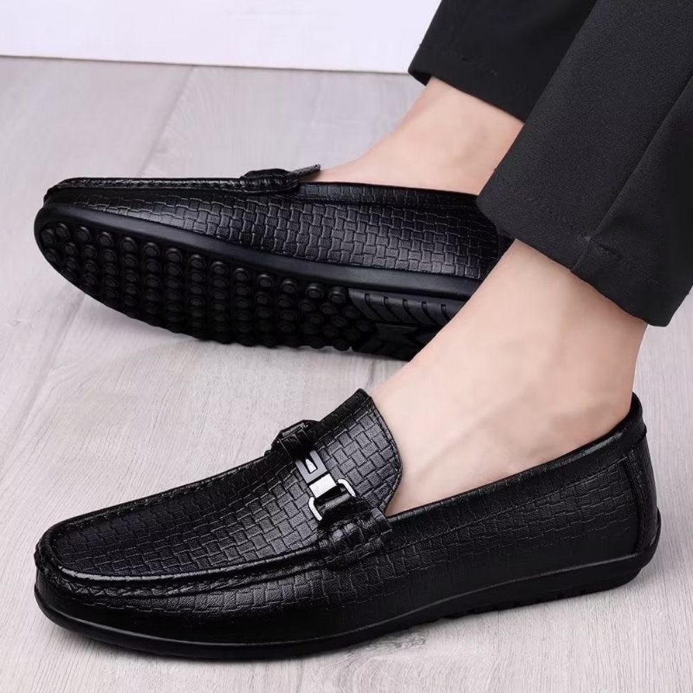 Chaussures Décontractées Pour Hommes Mocassins À Enfiler Chics Pu Avec Style Métallique - Noir