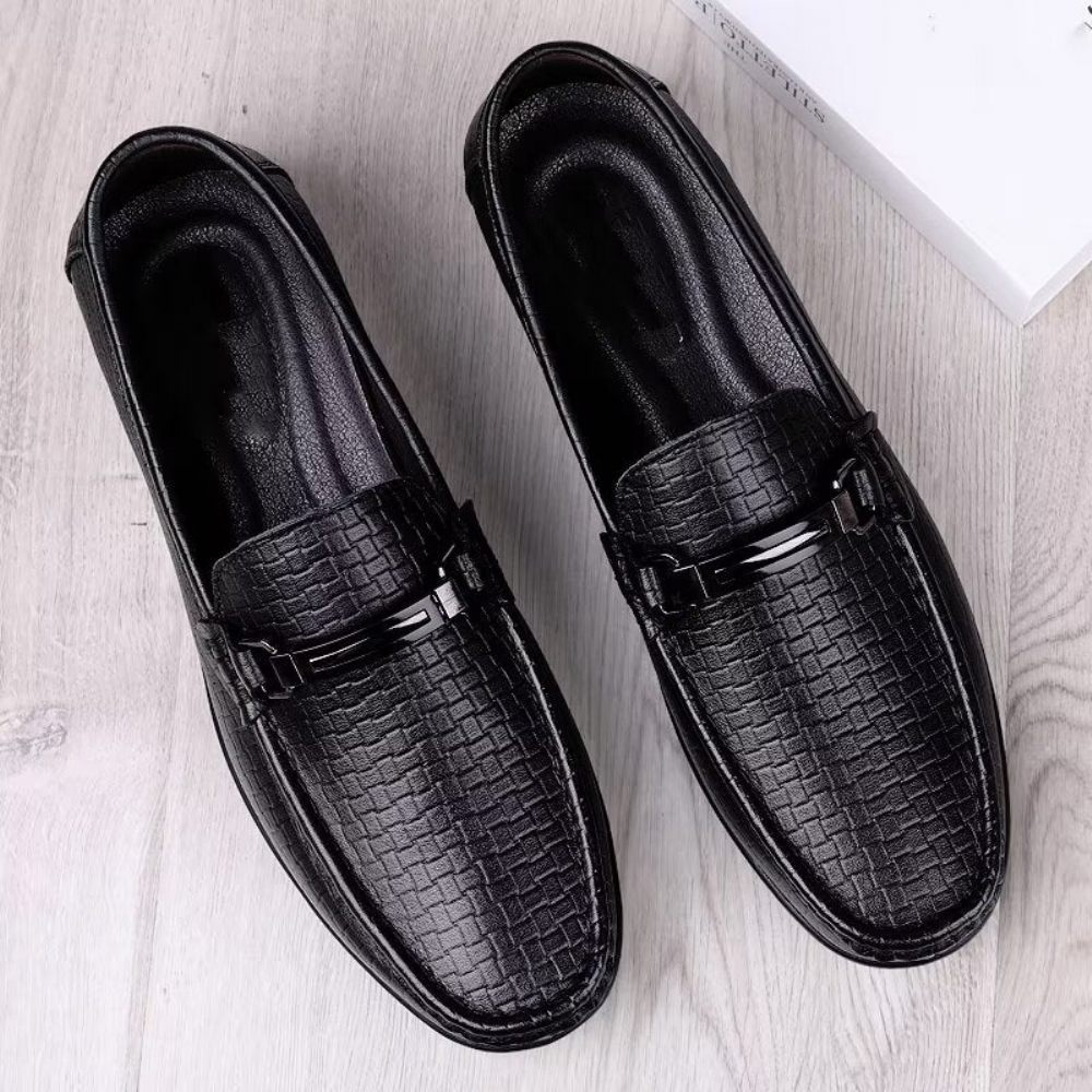 Chaussures Décontractées Pour Hommes Mocassins À Enfiler Chics Pu Avec Style Métallique - Noir