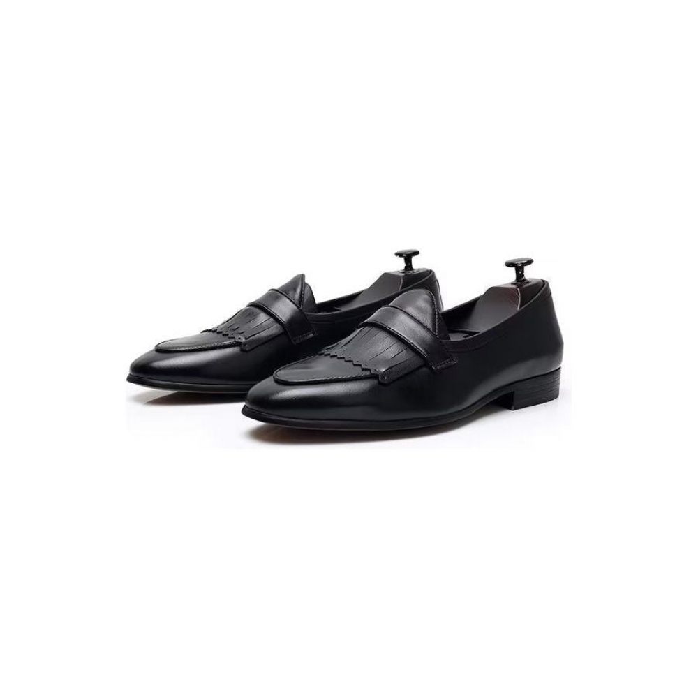 Chaussures Décontractées Pour Hommes Mocassins À Enfiler Cuir Pompons Luxe - Noir