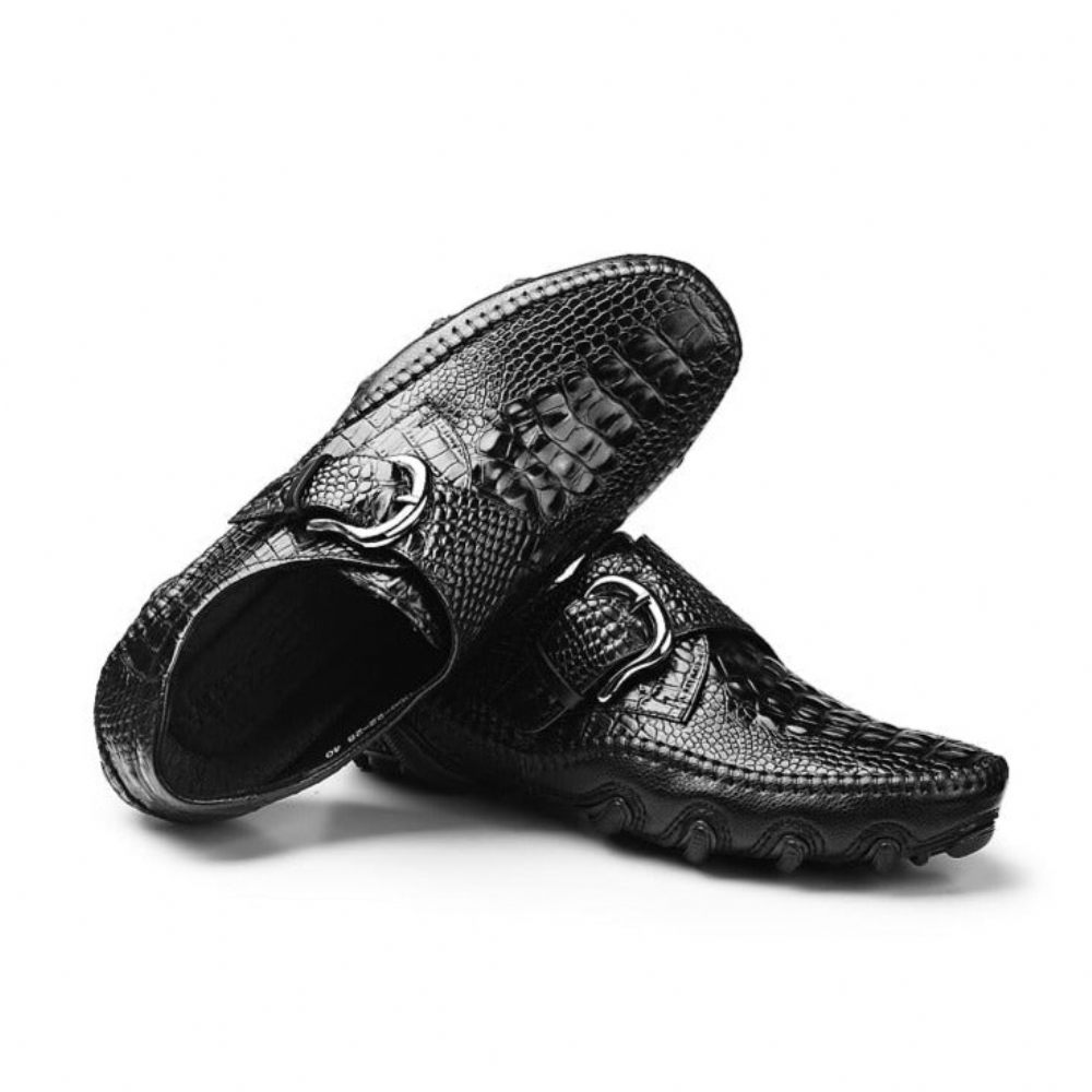 Chaussures Décontractées Pour Hommes Mocassins Luxe À Texture Alligator - Noir