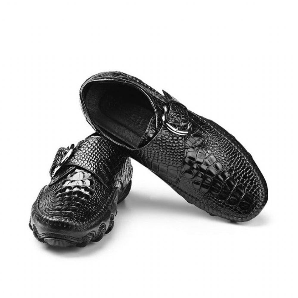 Chaussures Décontractées Pour Hommes Mocassins Luxe À Texture Alligator - Noir