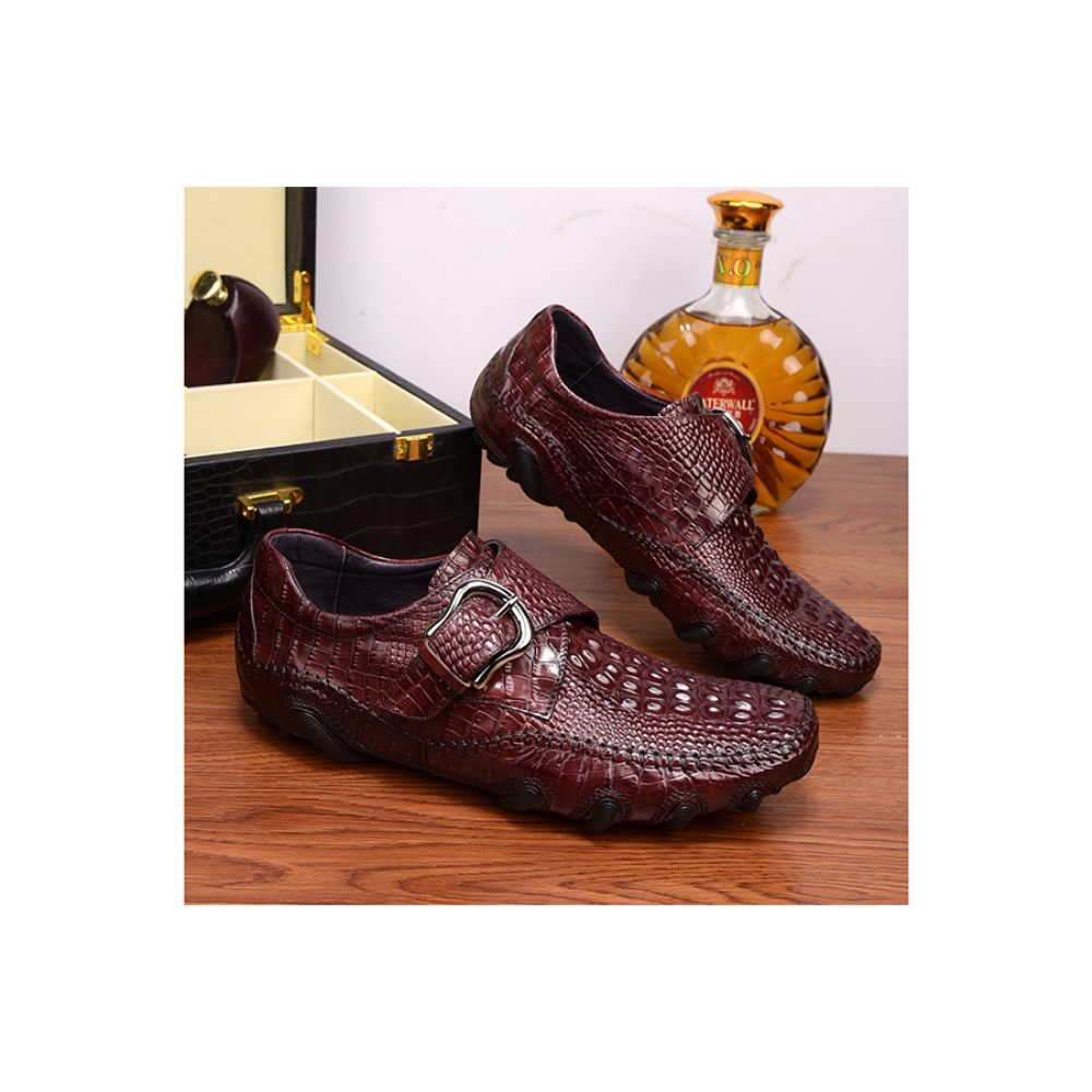 Chaussures Décontractées Pour Hommes Mocassins Luxe À Texture Alligator - Rouge