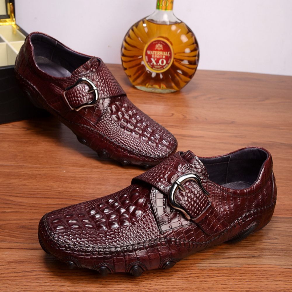 Chaussures Décontractées Pour Hommes Mocassins Luxe À Texture Alligator - Rouge