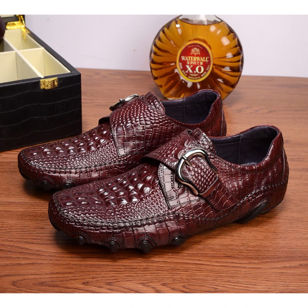 Chaussures Décontractées Pour Hommes Mocassins Luxe À Texture Alligator - Rouge