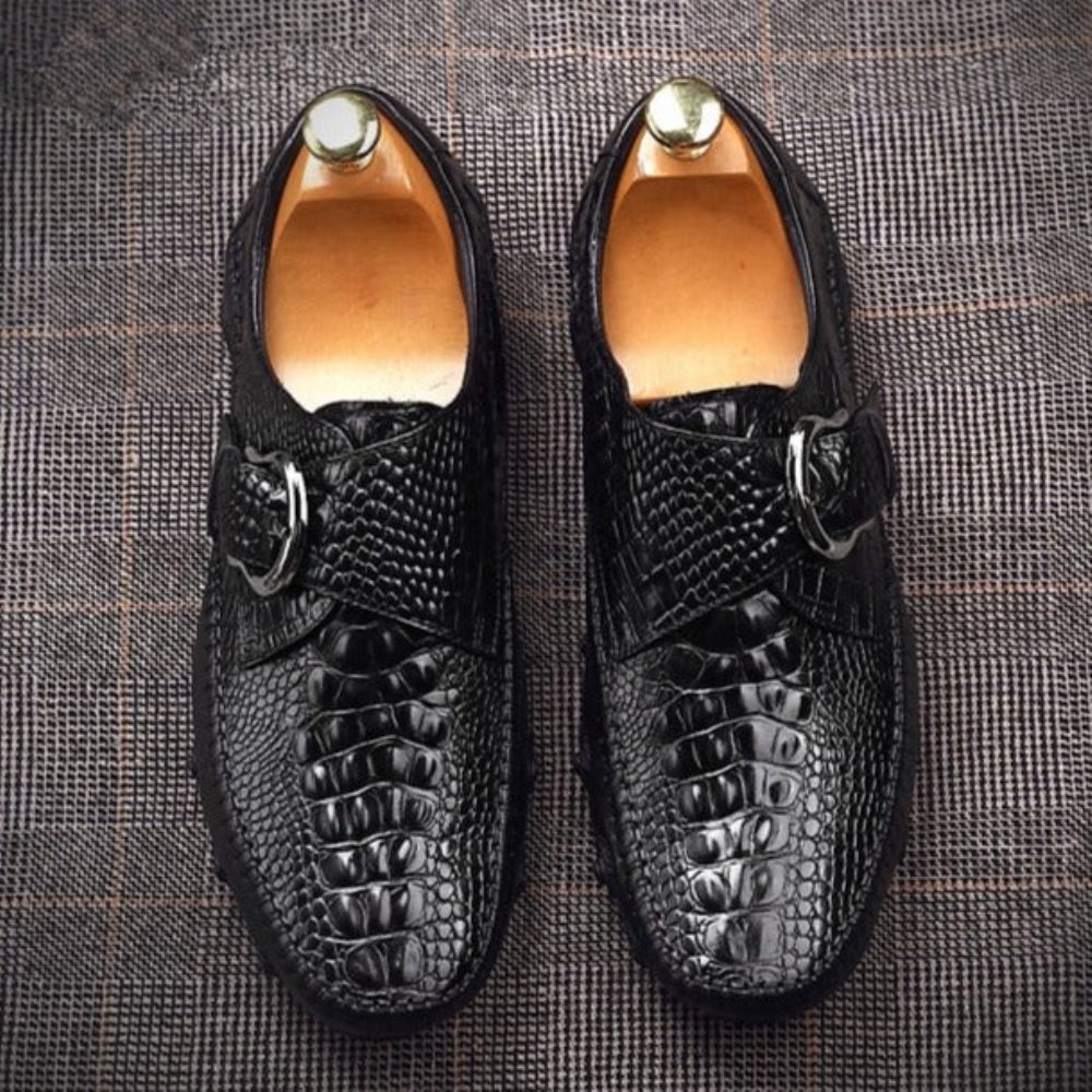 Chaussures Décontractées Pour Hommes Mocassins Luxe À Texture Alligator - Noir