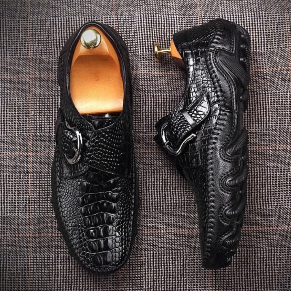 Chaussures Décontractées Pour Hommes Mocassins Luxe À Texture Alligator - Noir