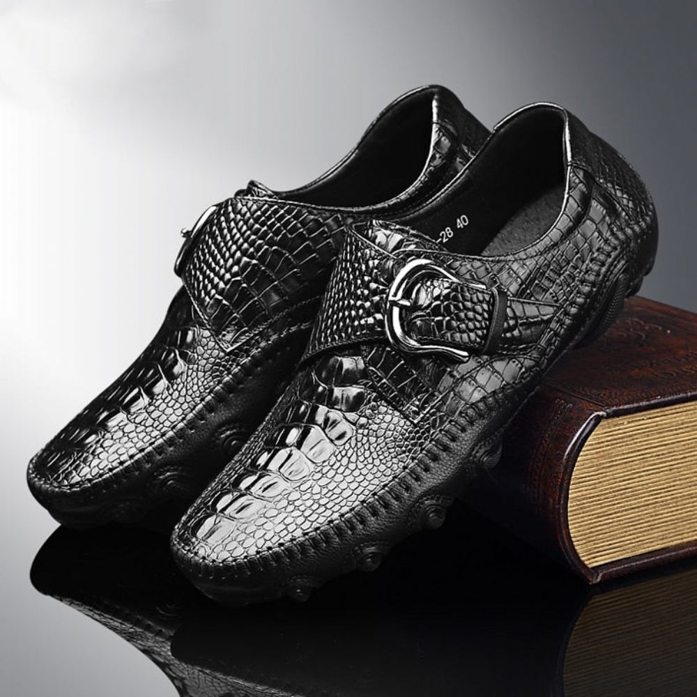 Chaussures Décontractées Pour Hommes Mocassins Luxe À Texture Alligator - Noir