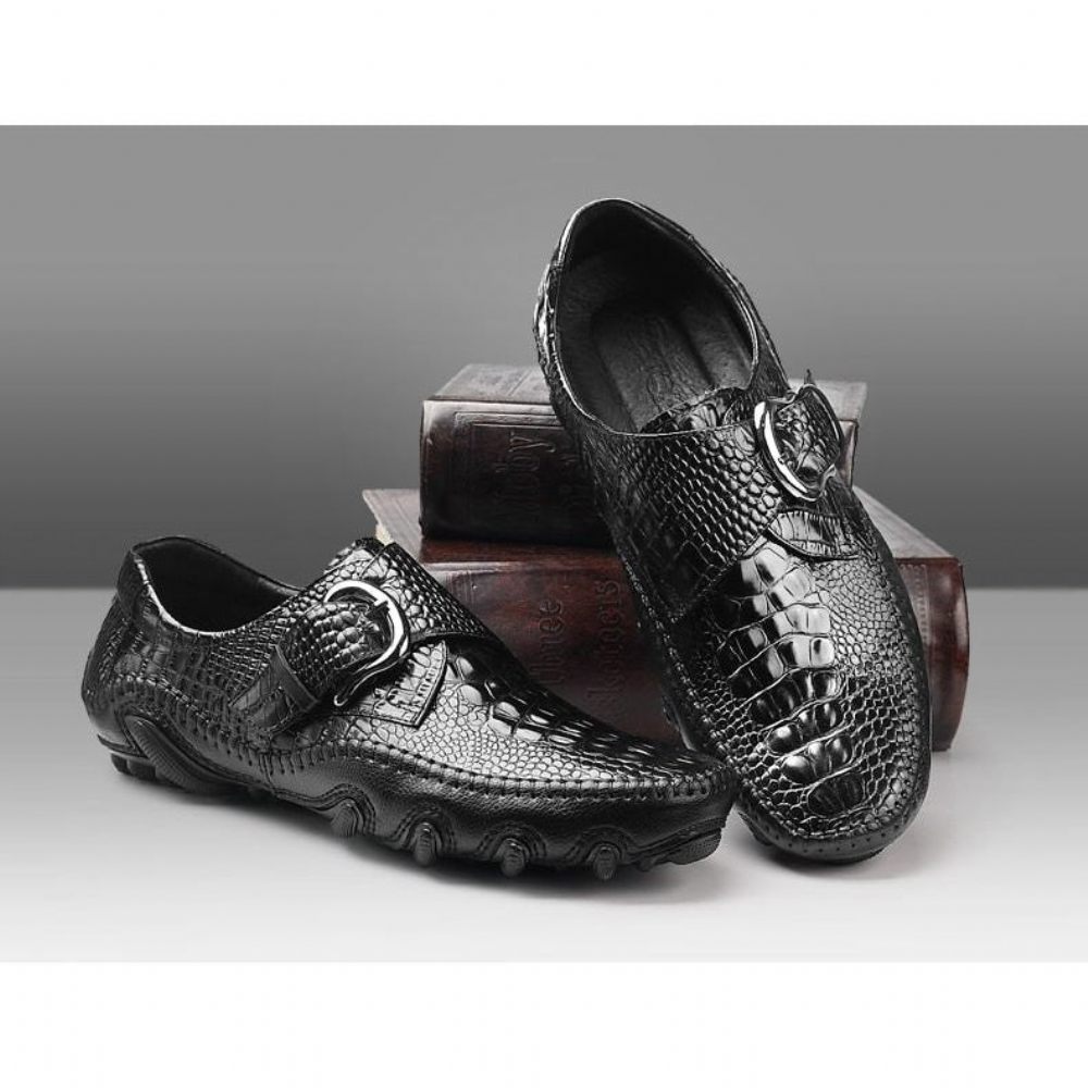 Chaussures Décontractées Pour Hommes Mocassins Luxe À Texture Alligator - Noir