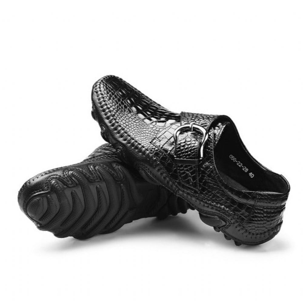 Chaussures Décontractées Pour Hommes Mocassins Luxe À Texture Alligator - Noir