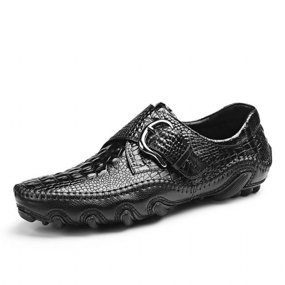 Chaussures Décontractées Pour Hommes Mocassins Luxe À Texture Alligator - Noir