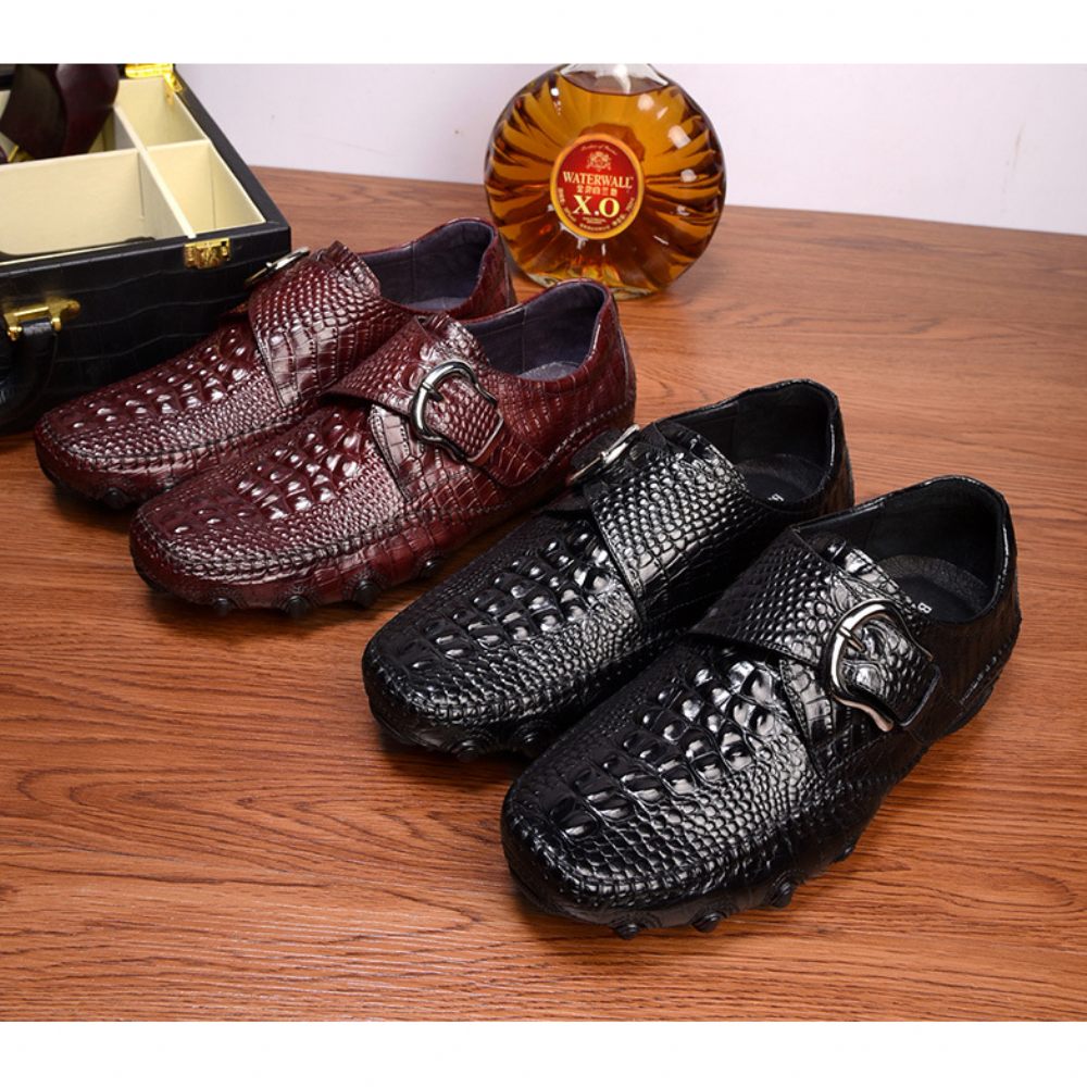 Chaussures Décontractées Pour Hommes Mocassins Luxe À Texture Alligator - Noir