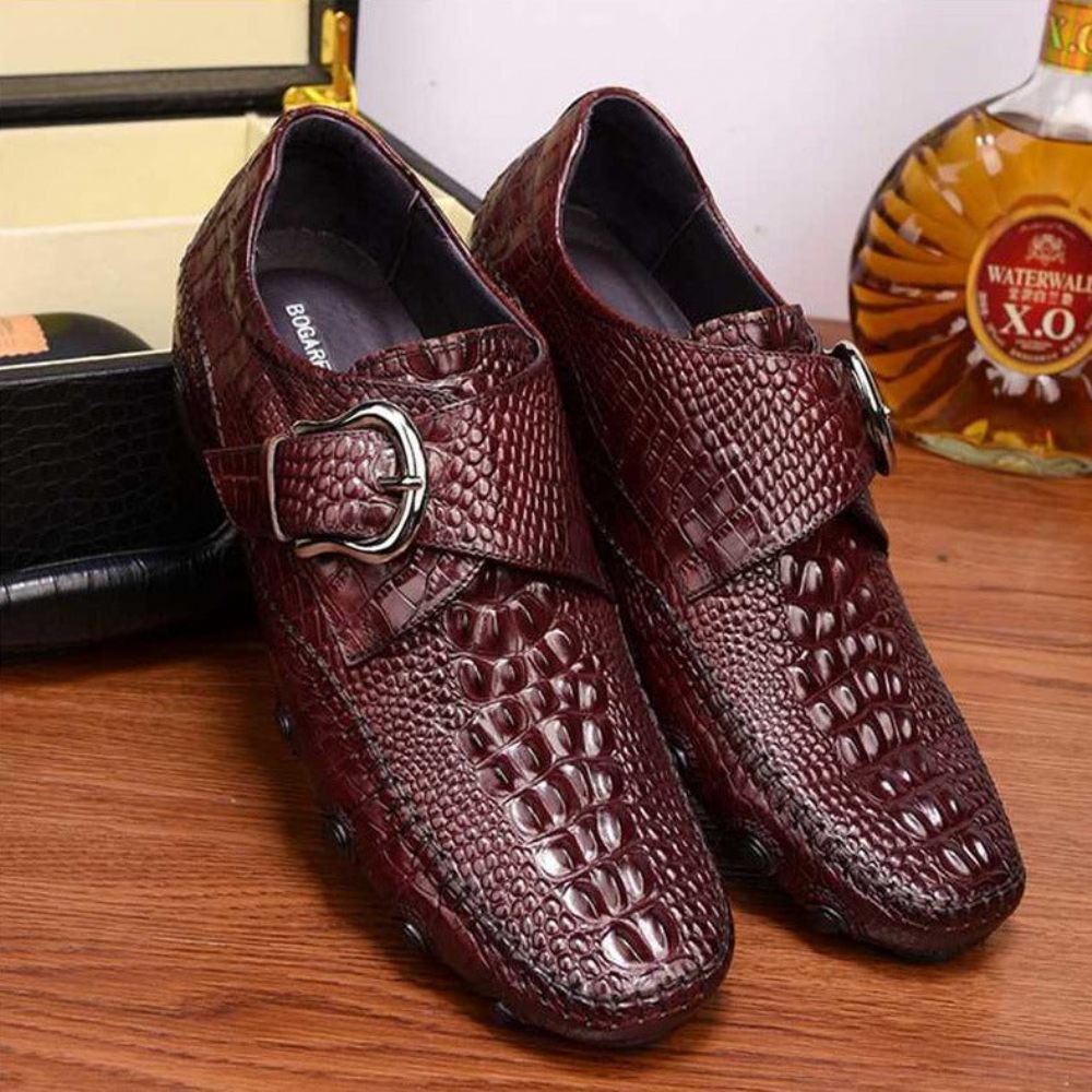 Chaussures Décontractées Pour Hommes Mocassins Luxe À Texture Alligator - Rouge