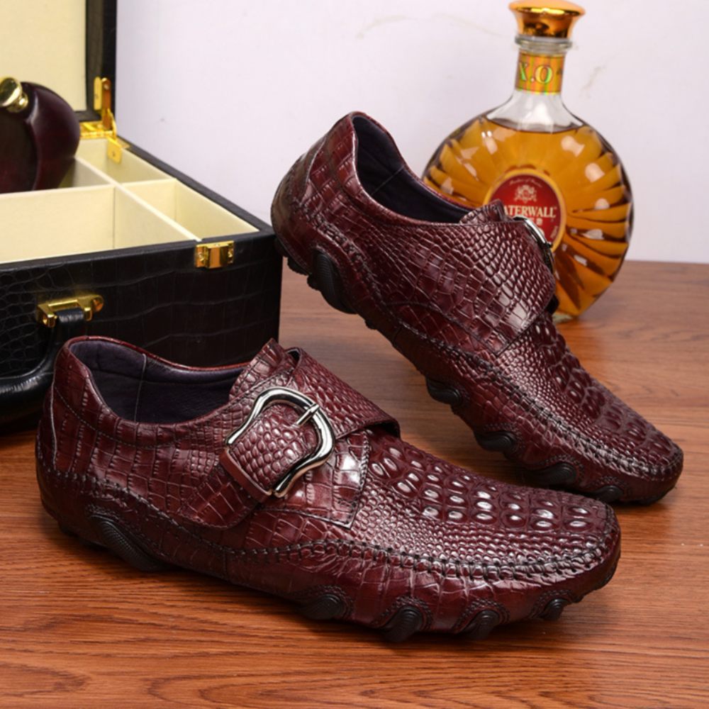 Chaussures Décontractées Pour Hommes Mocassins Luxe À Texture Alligator - Rouge