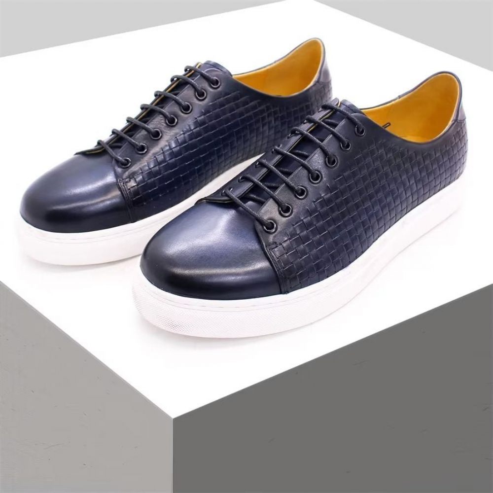 Chaussures Décontractées Pour Hommes Montantes Luxe Cuir Vache - Bleu