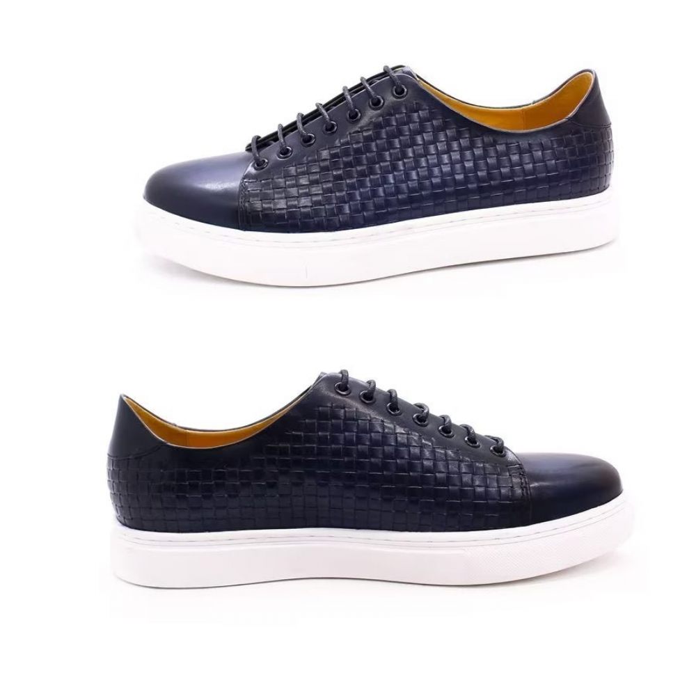 Chaussures Décontractées Pour Hommes Montantes Luxe Cuir Vache - Bleu