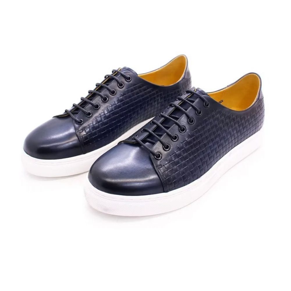 Chaussures Décontractées Pour Hommes Montantes Luxe Cuir Vache - Bleu