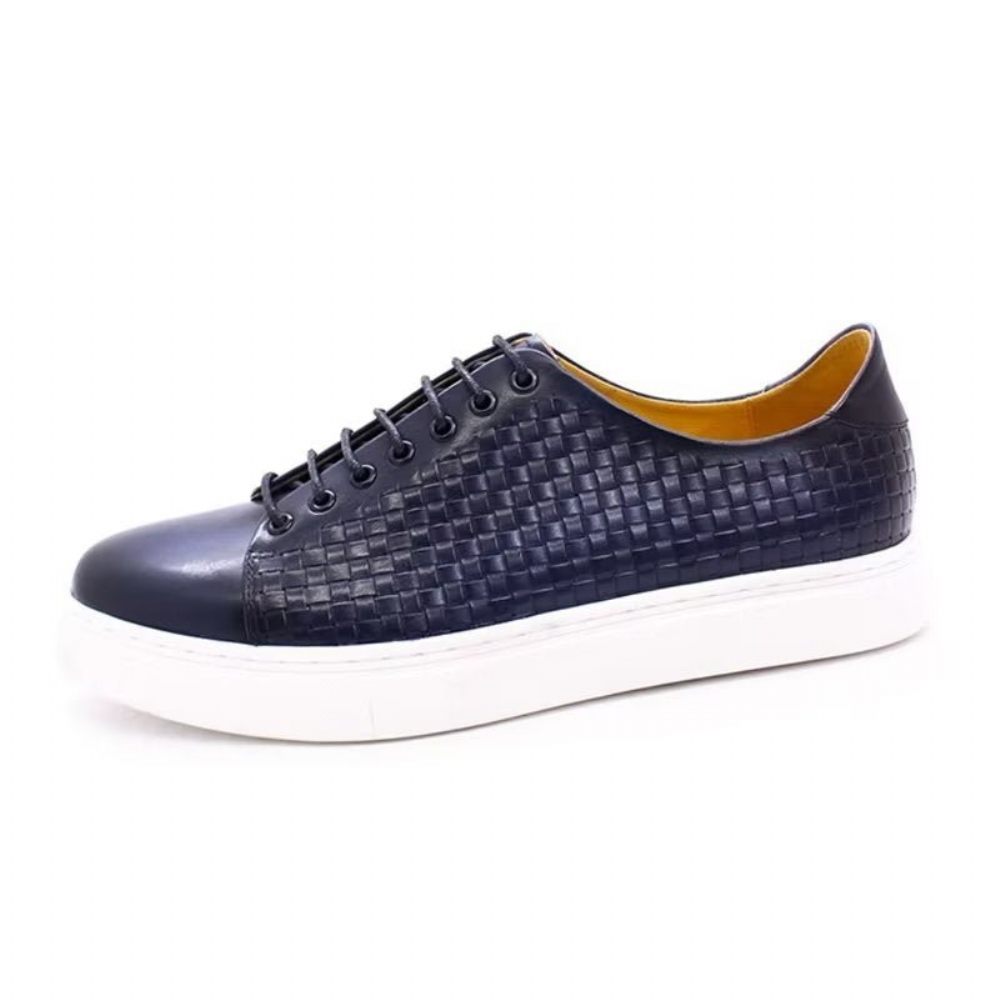 Chaussures Décontractées Pour Hommes Montantes Luxe Cuir Vache - Bleu