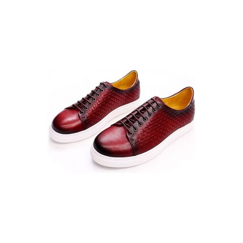 Chaussures Décontractées Pour Hommes Montantes Luxe Cuir Vache - Rouge