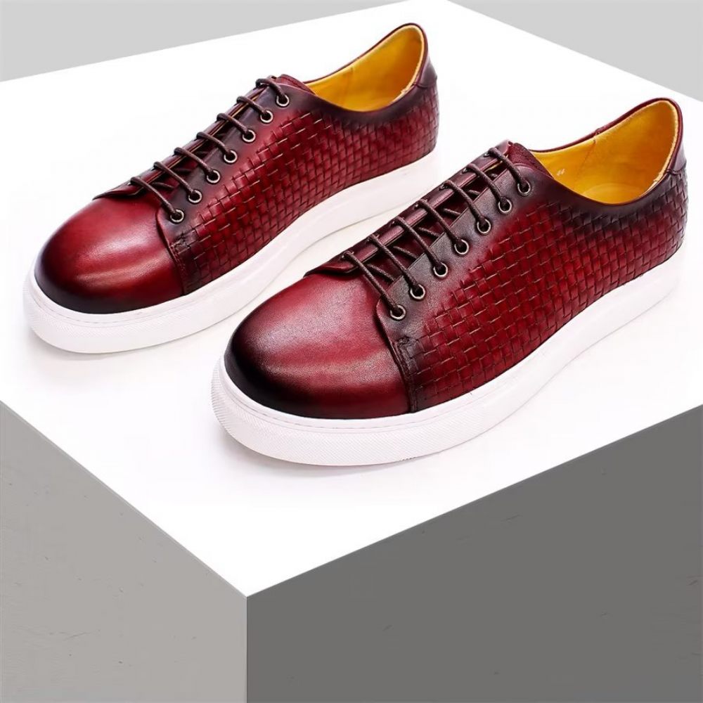 Chaussures Décontractées Pour Hommes Montantes Luxe Cuir Vache - Rouge