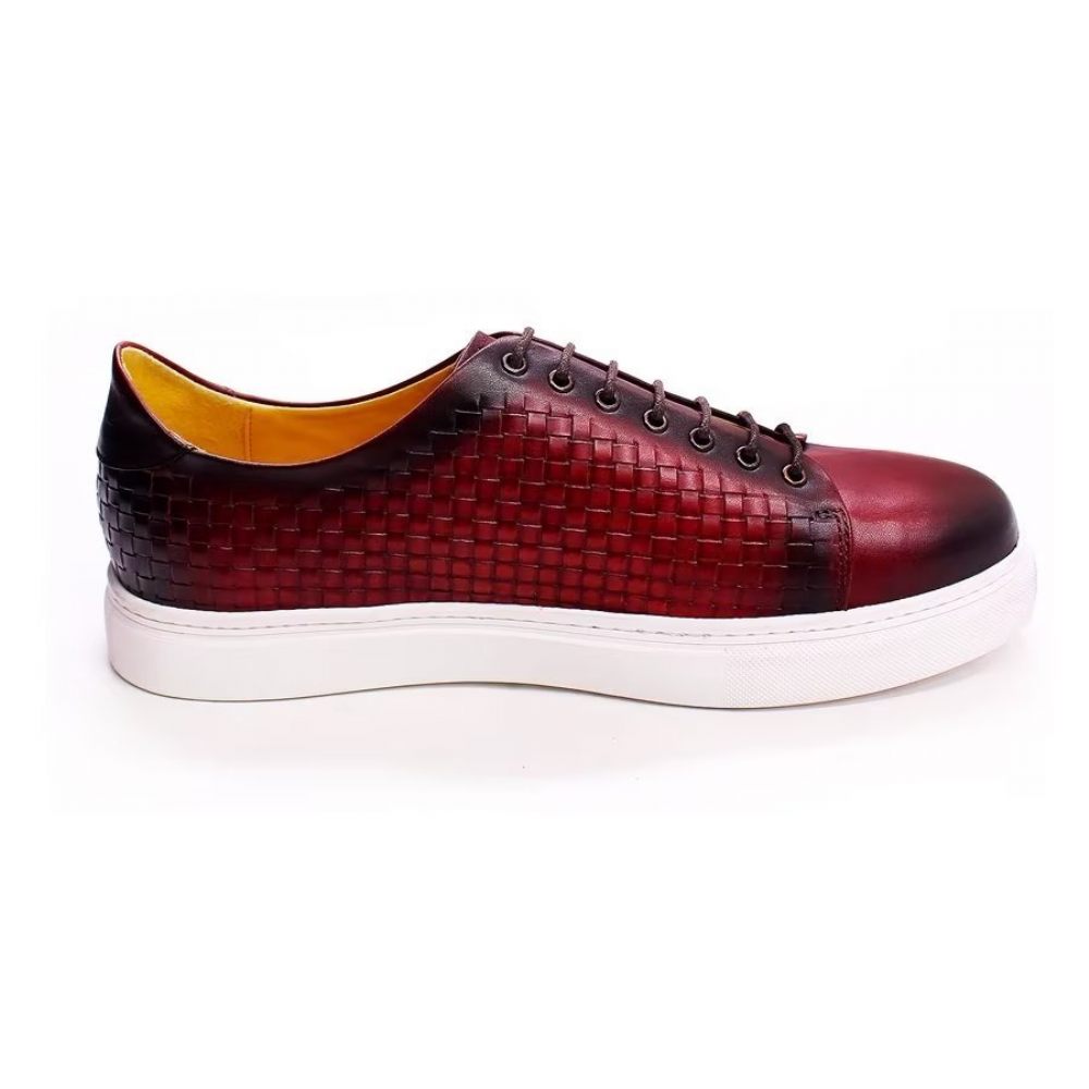 Chaussures Décontractées Pour Hommes Montantes Luxe Cuir Vache - Rouge