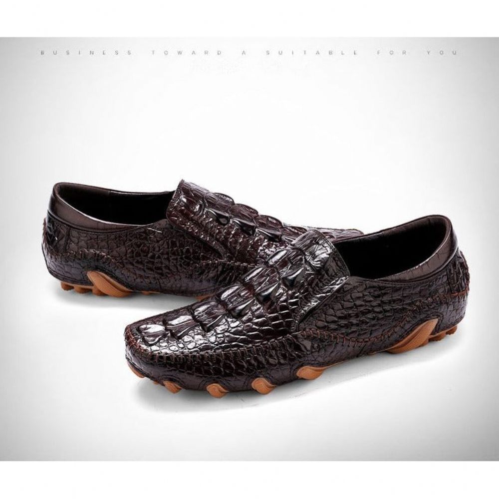 Chaussures Décontractées Pour Hommes Oxford À Enfiler Texture Alligator Luxe - Café