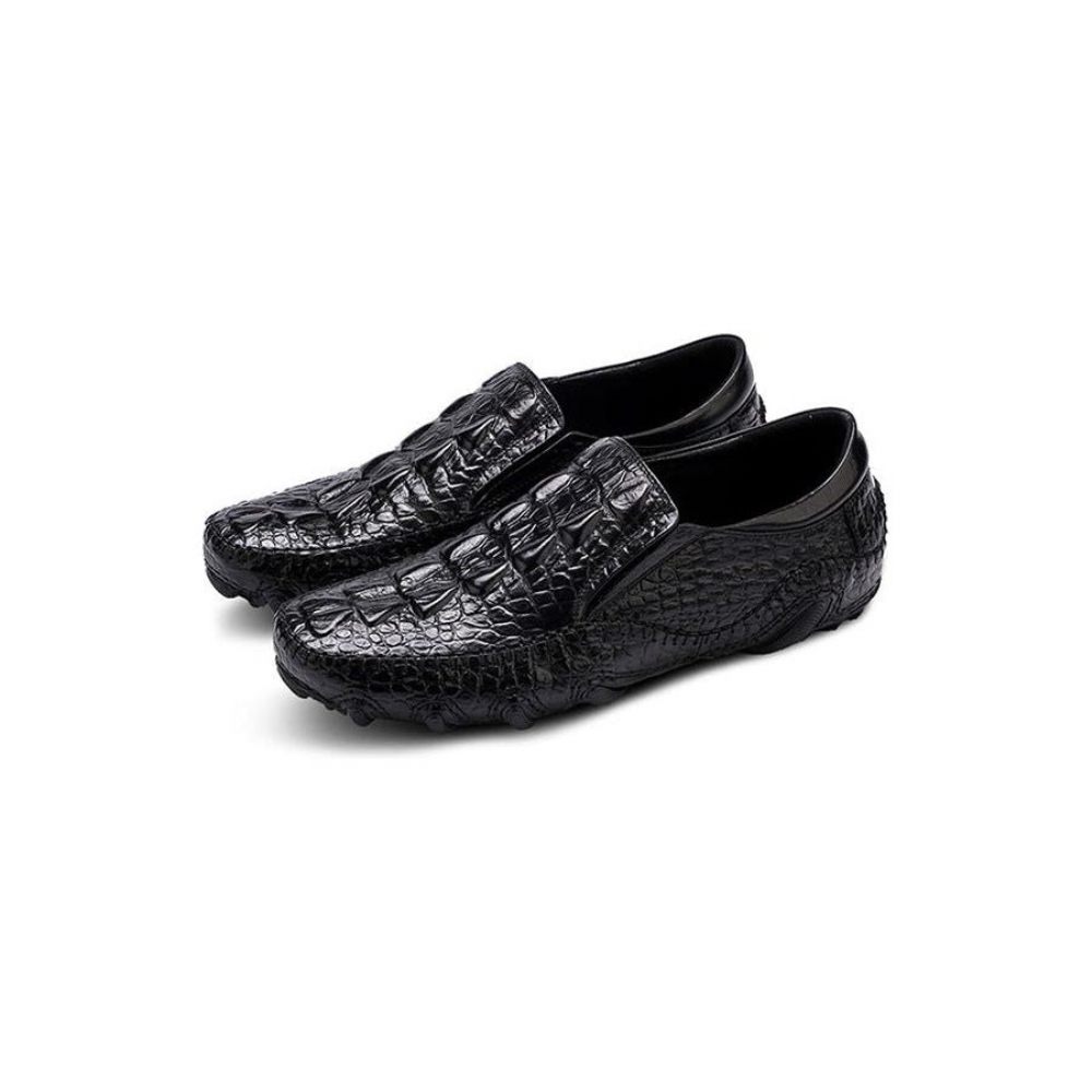 Chaussures Décontractées Pour Hommes Oxford À Enfiler Texture Alligator Luxe - Noir